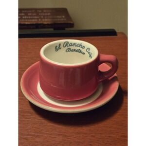 Wallace China El Rancho Cafe Barstow Pink Espresso Cup and Saucer Set Vintage